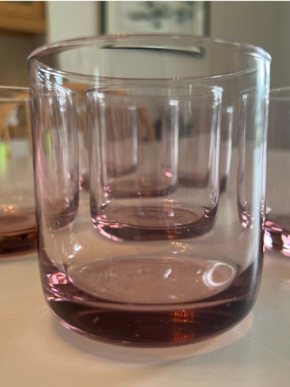 Set of 7 1960s Vintage Libbey Glass Company Flat Metropolitan Plum Pink glasses